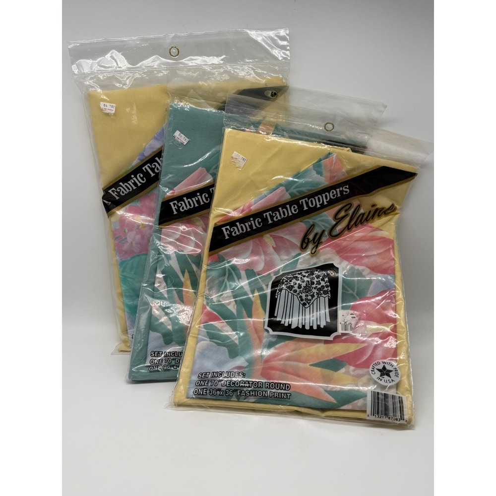 3x Vintage Elaine Fabric Table Toppers Set 2pc Floral Tropical 70 Round